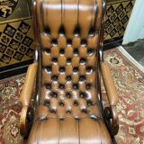 Paire de fauteuils Chesterfield anglais en cuir