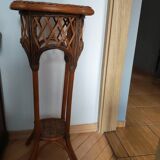Woven wood and rattan plant stand