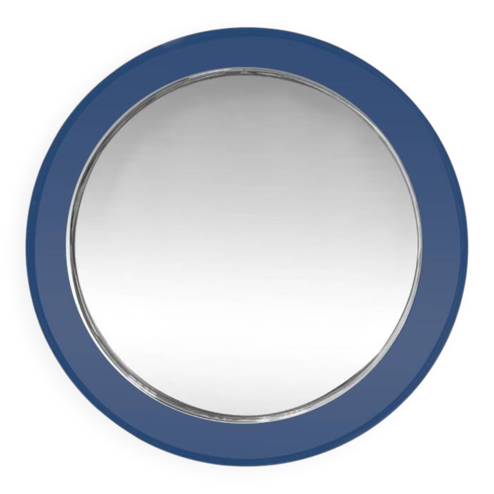 Round double crystal mirror, blue background inspired by Fontana Arte.