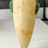 Vase Amphore, moucheté jaune. Style Murano. En verre soufflé. Haut 28 cm