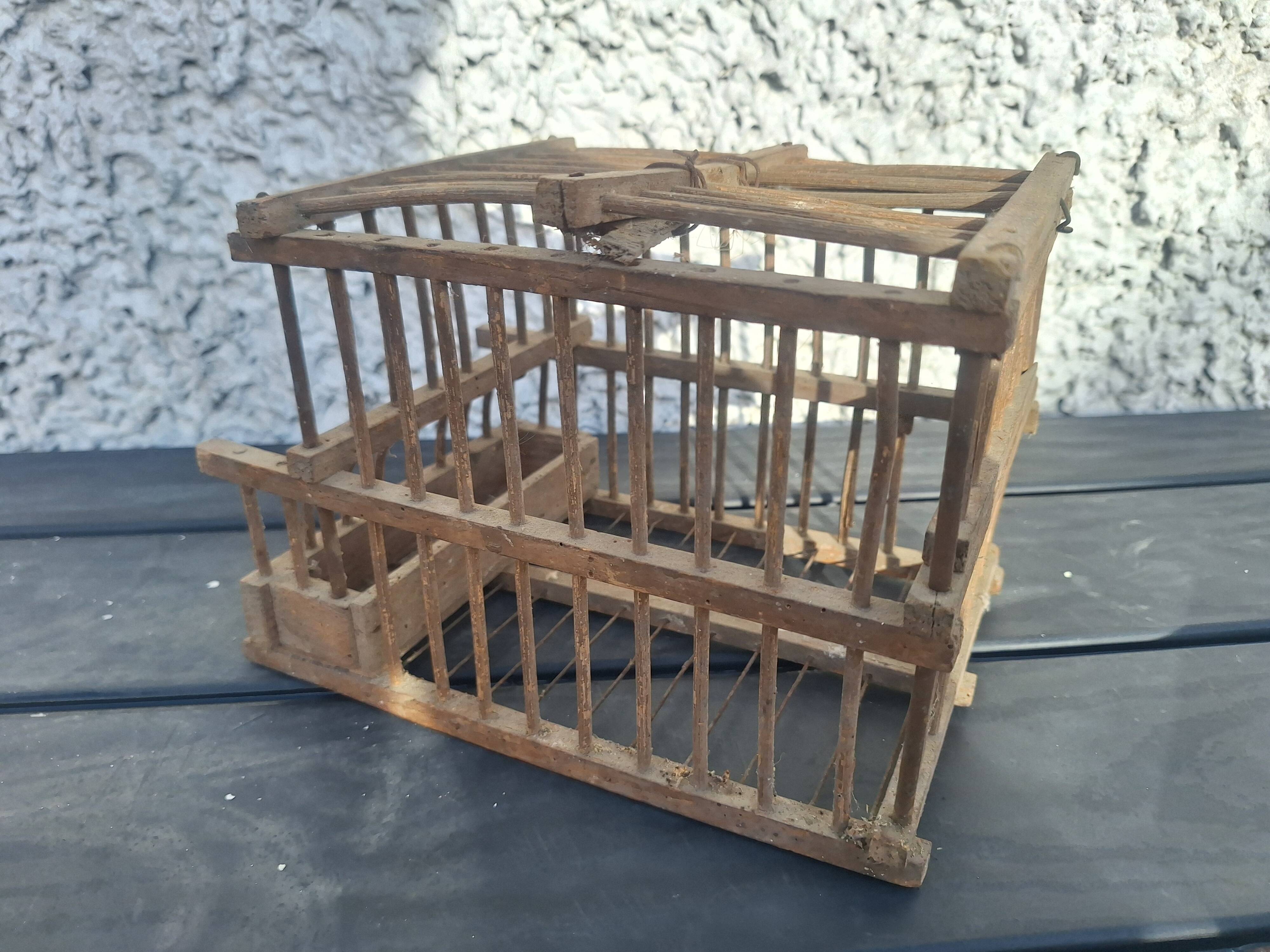 Old wooden bird transport cage