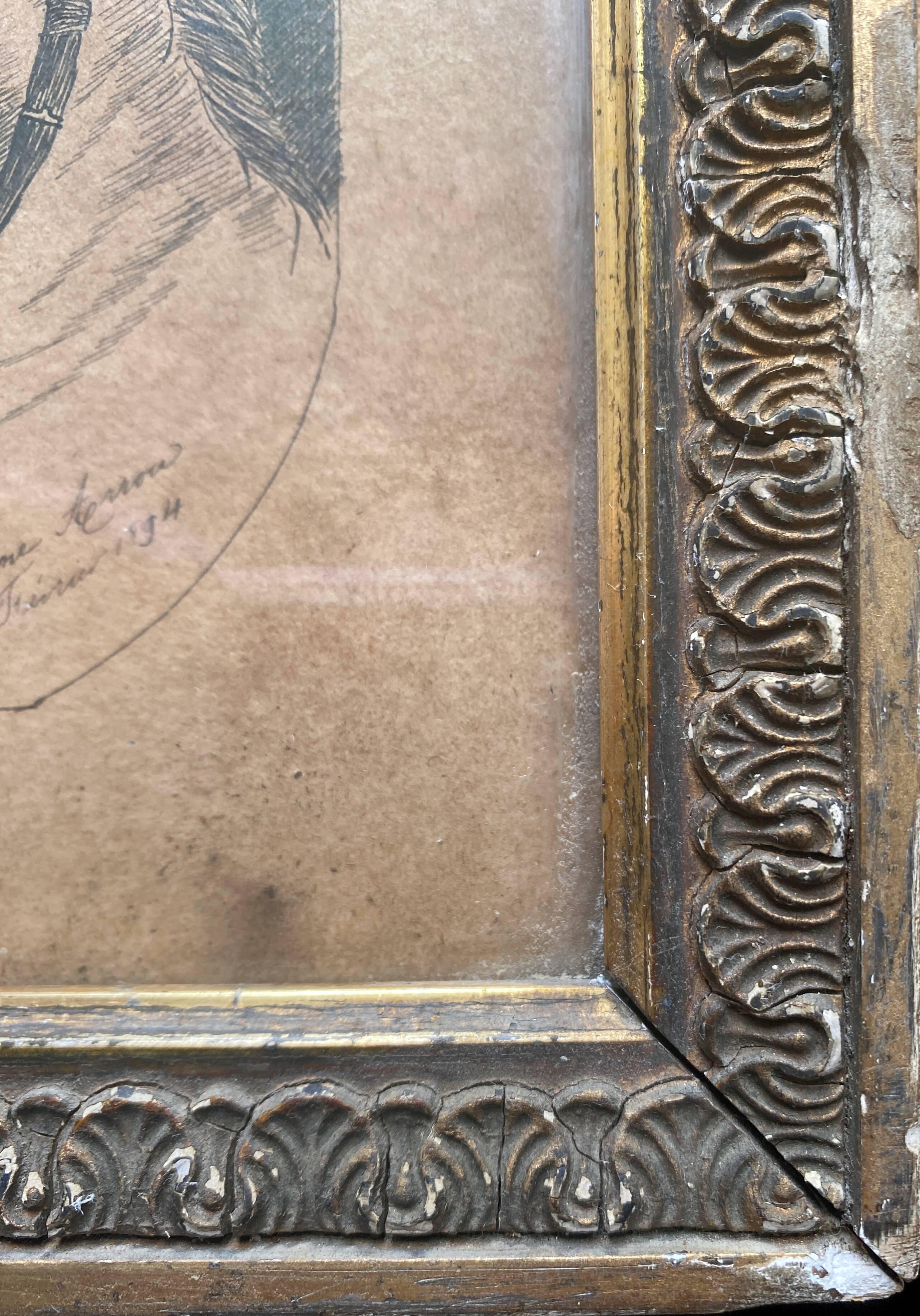 Painting "Portrait of horse" by Jeanne Arrow dated 1894 frame