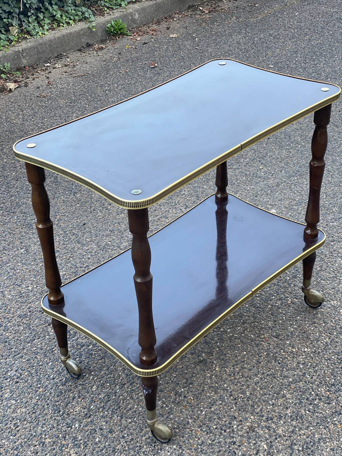 Vintage double tray gold serving trolley