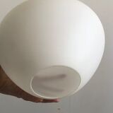 Scandinavian pendant lamp of the fifties in opaline and danish design teak