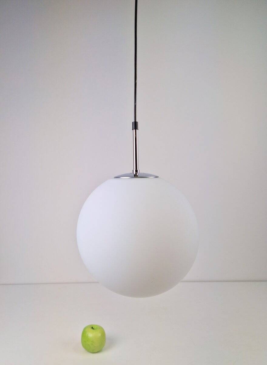 Sphere Pendant in White Satin Opal Glass from Glashütte Limburg, 1970