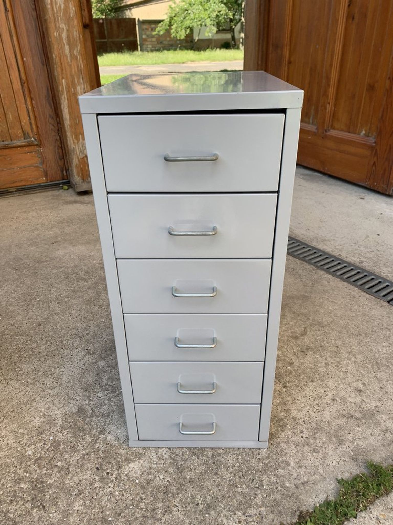 Industrial grey metal chest of drawers, 1980s