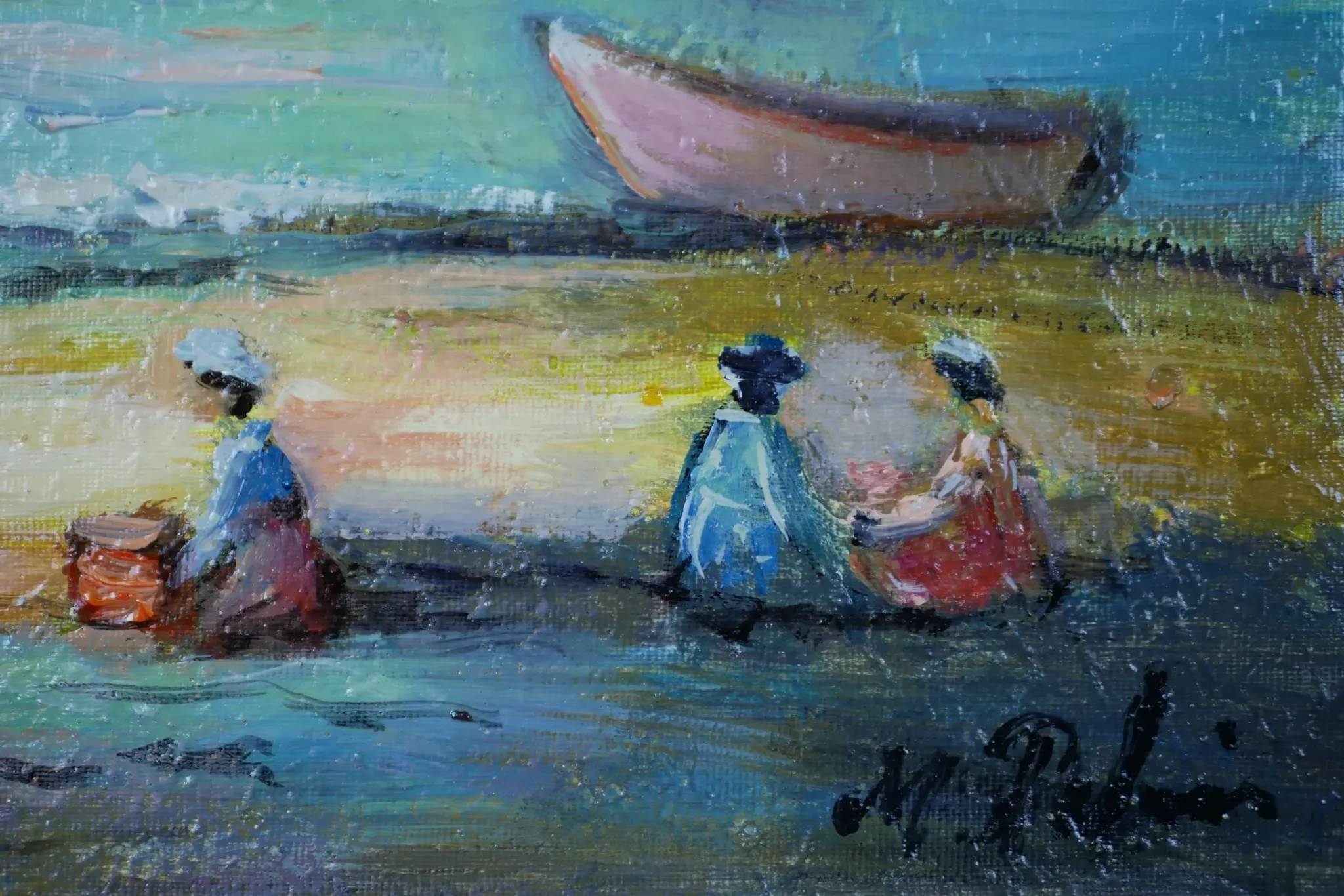 Michel Pabois - By the Sea - Oil on canvas signed.
