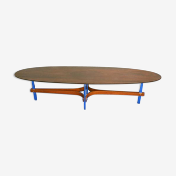 Mid-Century Oval Chrome Rosewood Coffee Table by Guglielmo Ulrich