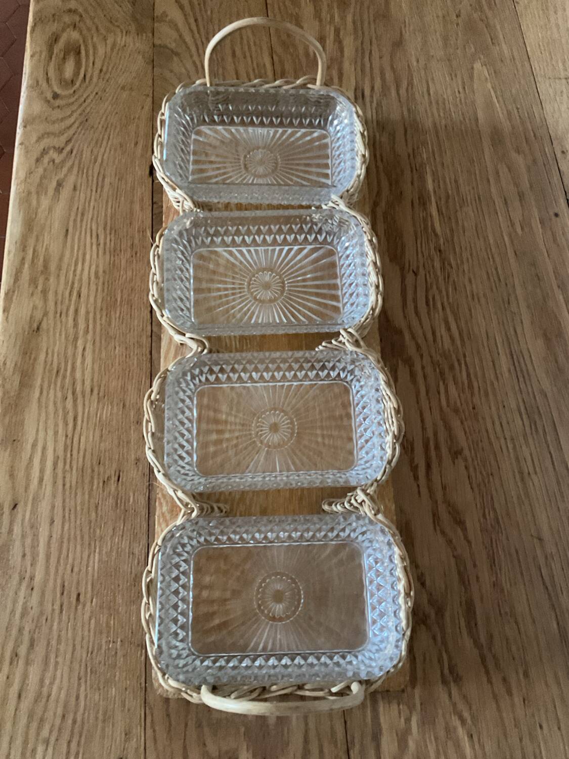 Vintage wicker and wood serving tray