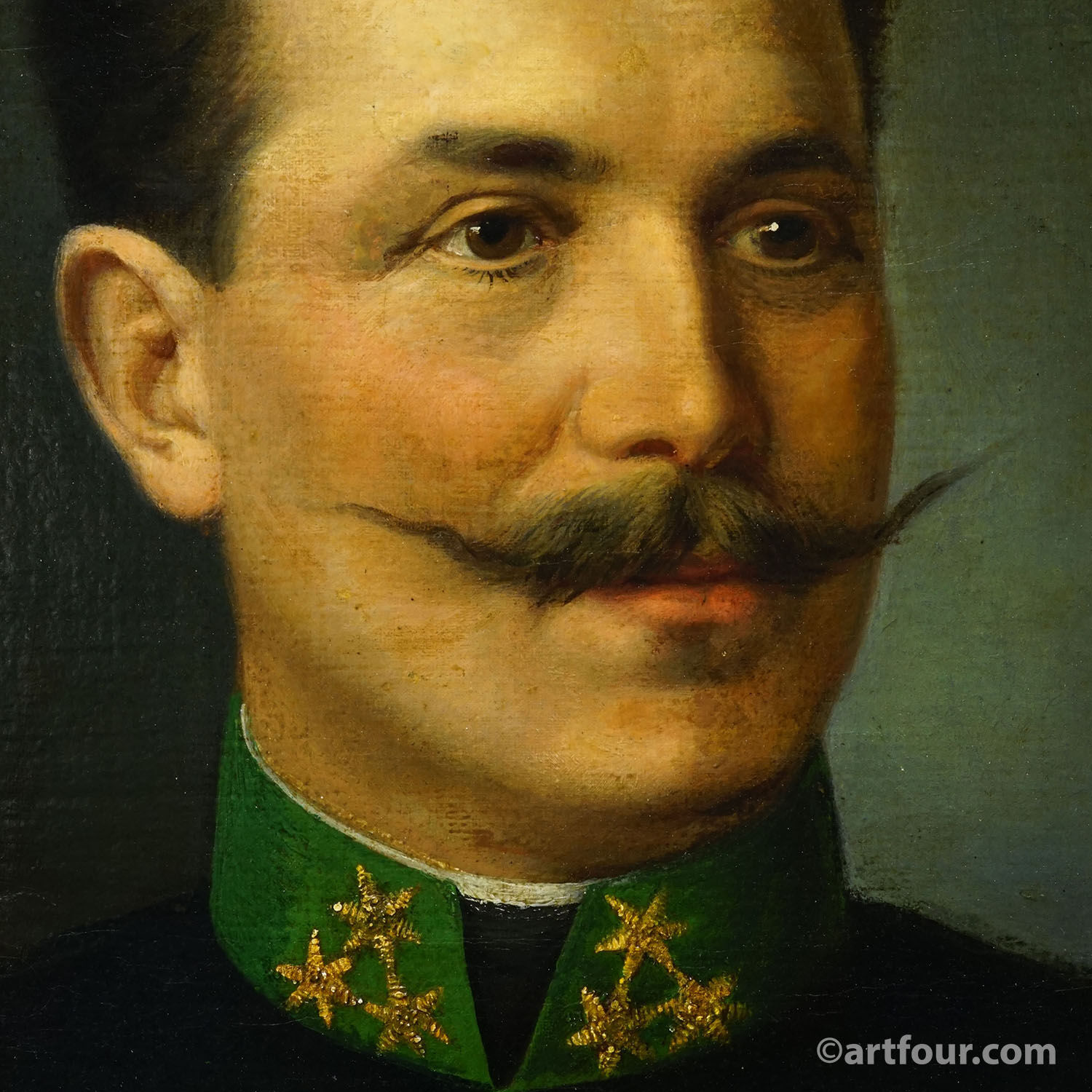 Old oil painting, portrait of a folkloric Austrian man, Vienna 1892.