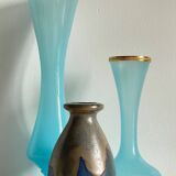 Vintage Blue Stoneware and Opaline Glass VASES