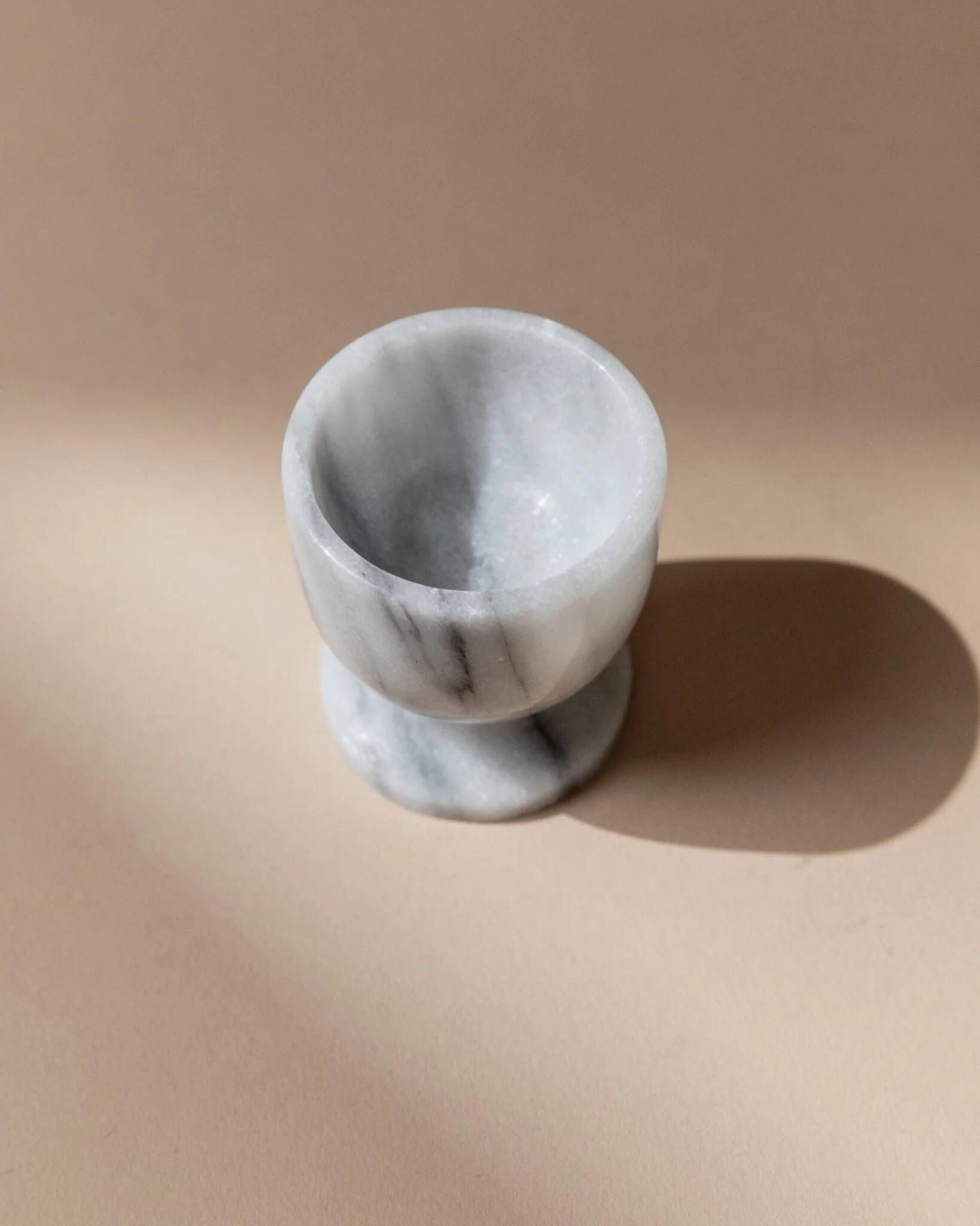 Vintage Marble Egg Cups Set of 6 in Grey and White Marble – Handcarved, Mid-Century Italy Tableware