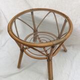 Table in rattan, bamboo and glass