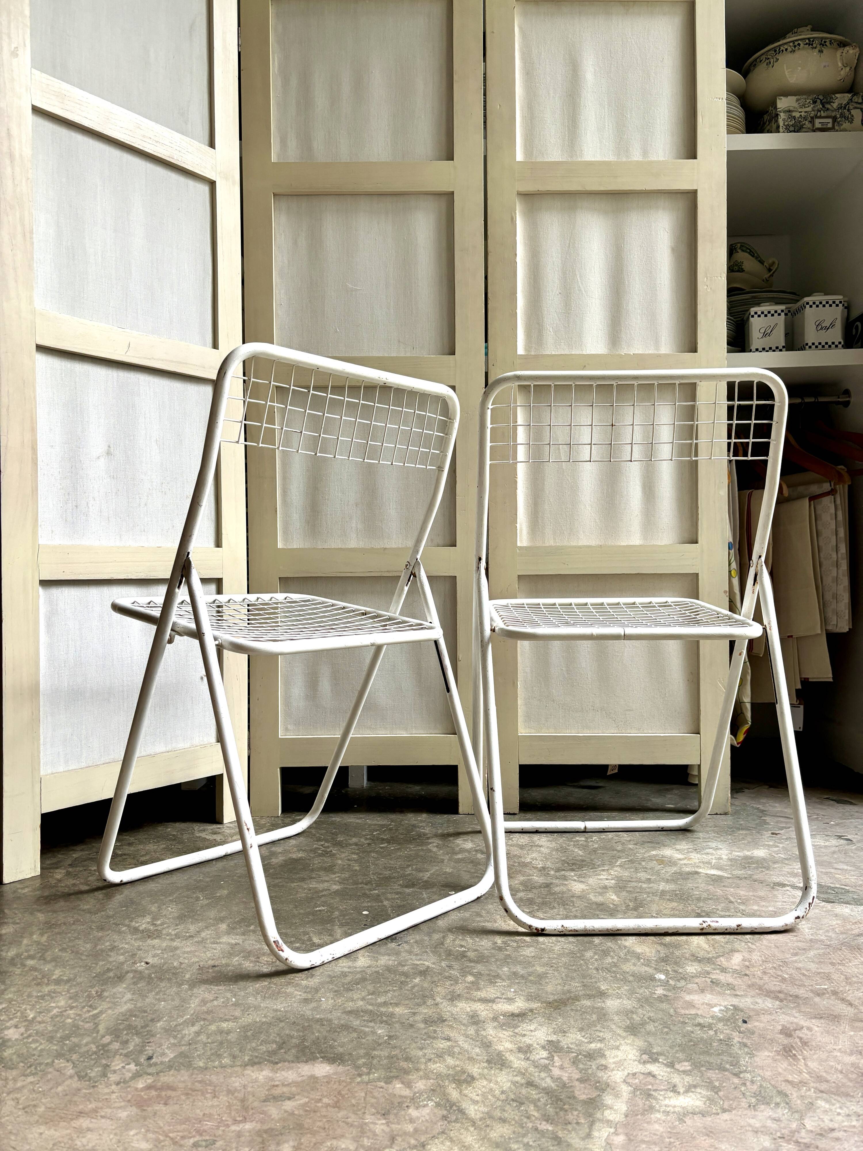 2 white metal "Ted Ned" folding chairs by Niels Gammelgaard for IKEA, 1980s