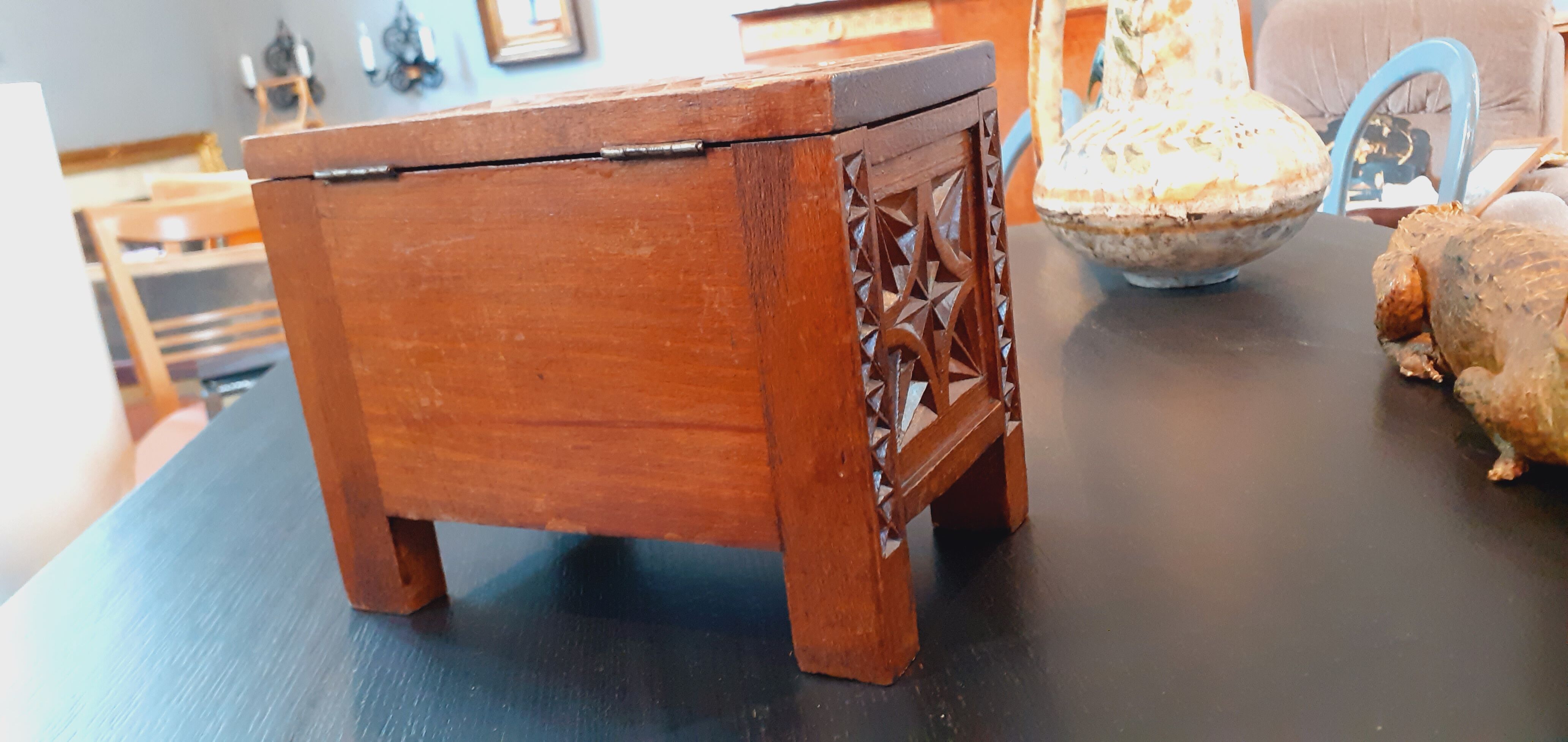 Vintage wooden box year 50 in carved wood