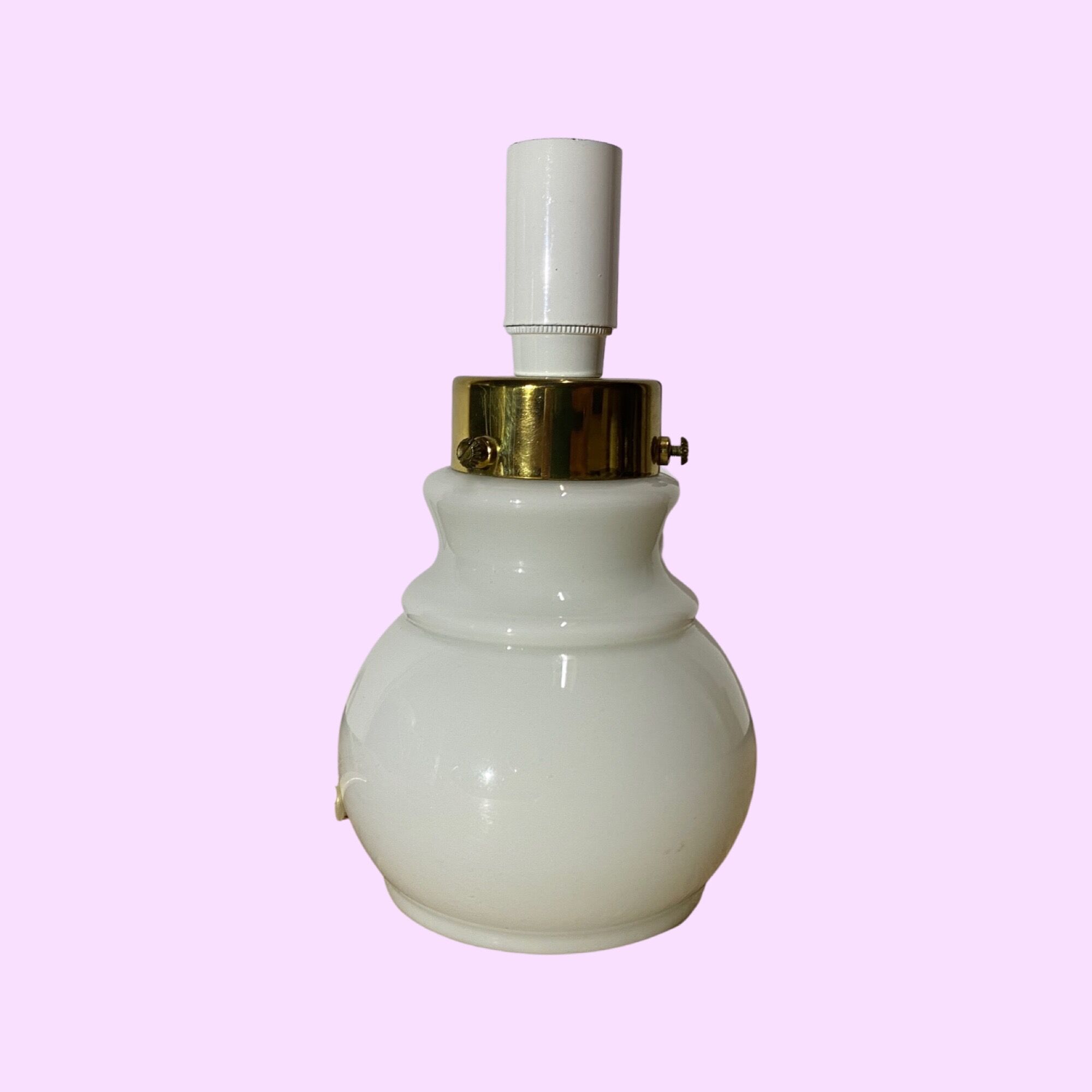 Retro glass/brass white desk lamp base | vintage danish design light made from glass in denmark