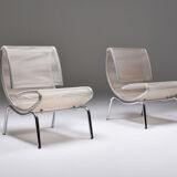 Post-modern pair of easy chairs in chrome and plastic wire - 1960s