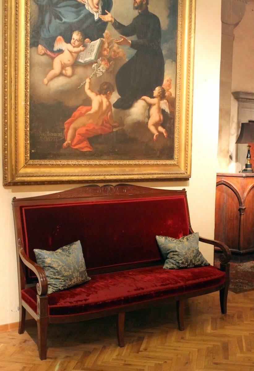 18th Century French Hand Carved Mahogany Upholstered Sofa in the style of George Jacob