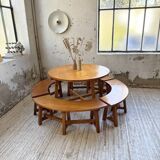 Set of round table and 4 rounded benches, 1950