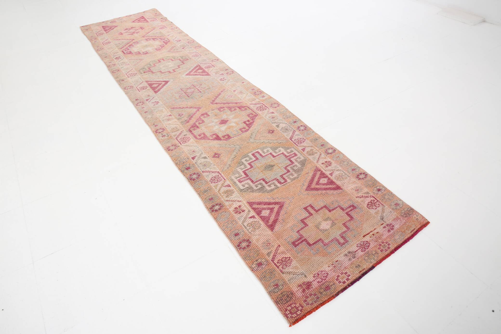 3x12 Rug For Kitchen Pale Red Pink Turkish Vintage Runner Rug 85x367Cm