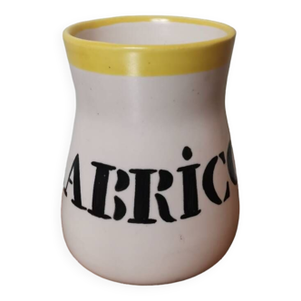 Vase abricot vintage céramique lettrage jaune noir