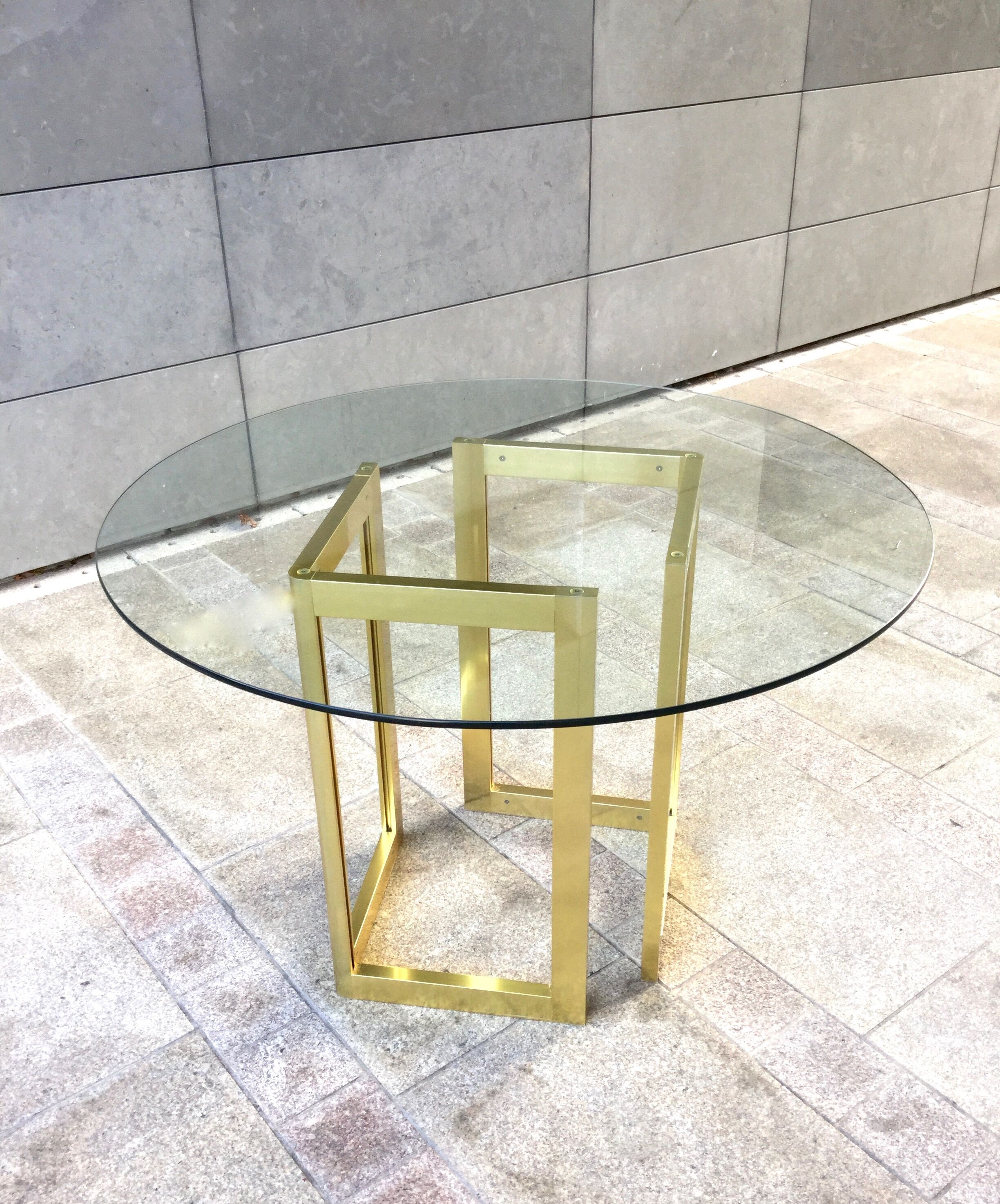 Table à diner ronde verre et métal doré ,vintage années 80'