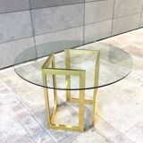 Table à diner ronde verre et métal doré ,vintage années 80'