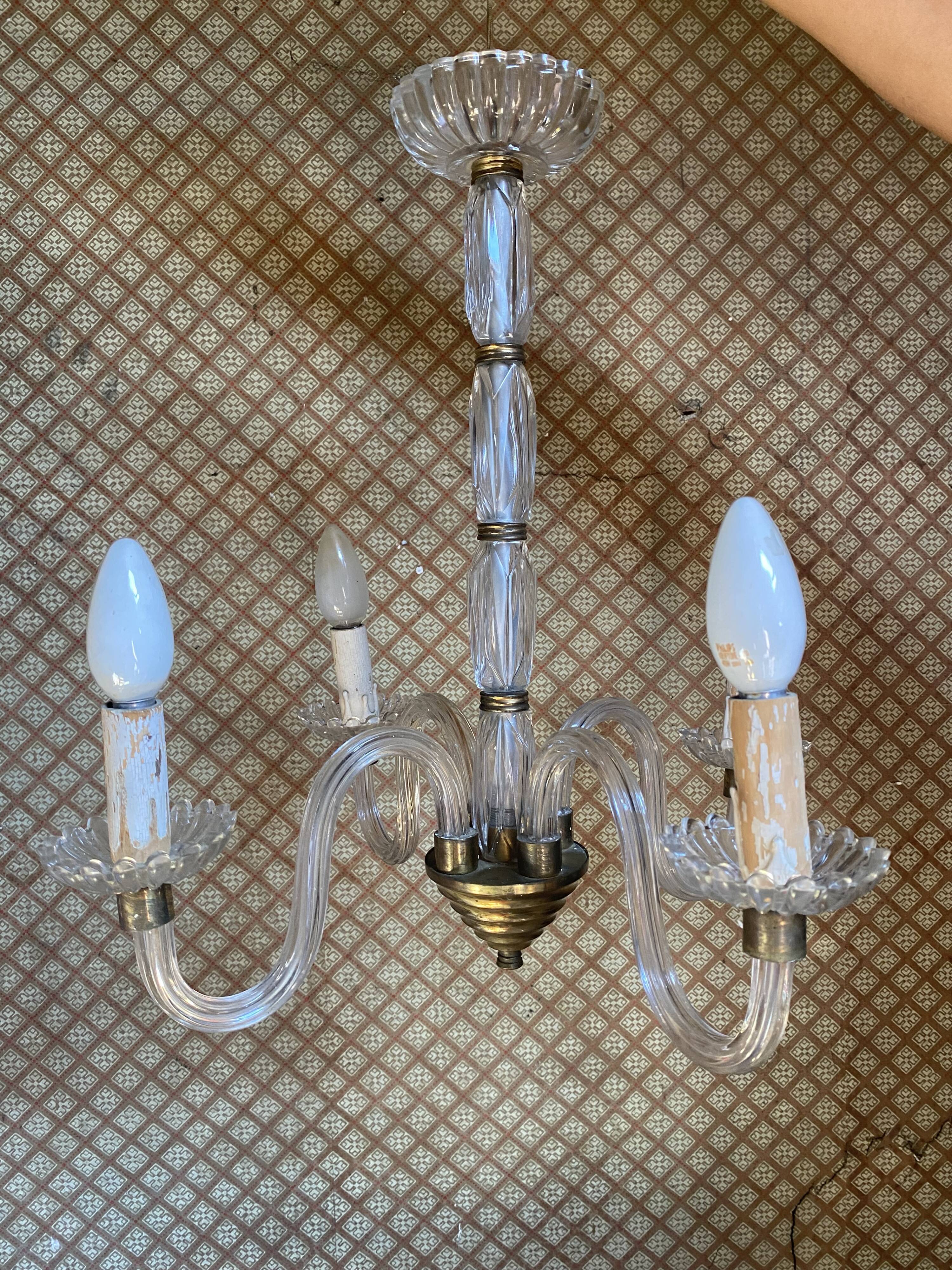 Glass and brass chandelier