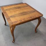 European Art Deco square coffee table from the 1930s in walnut veneer with a restored oiled finish