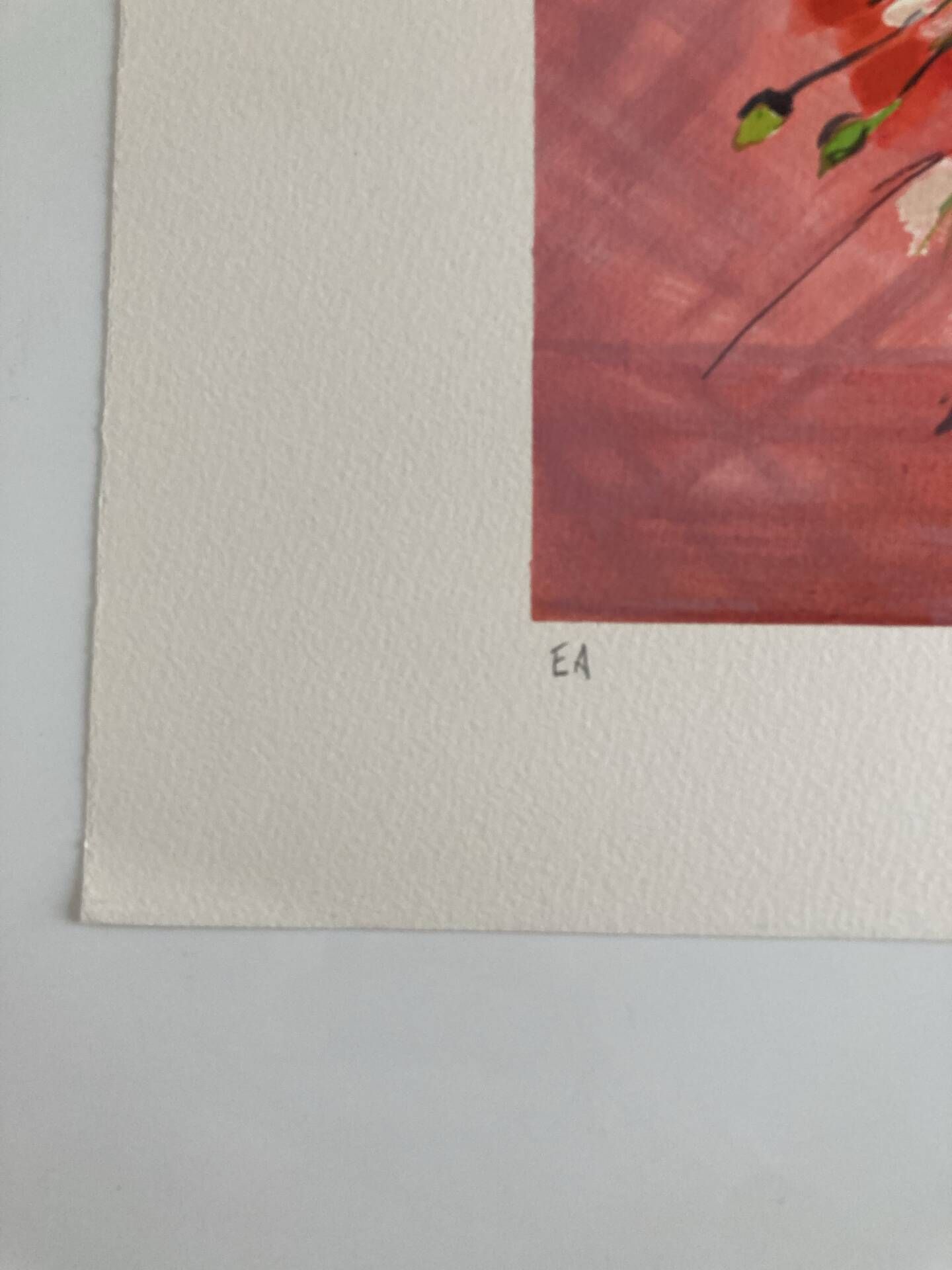 Lithographie originale signée Michel Henry - Bouquet de Coquelicots
