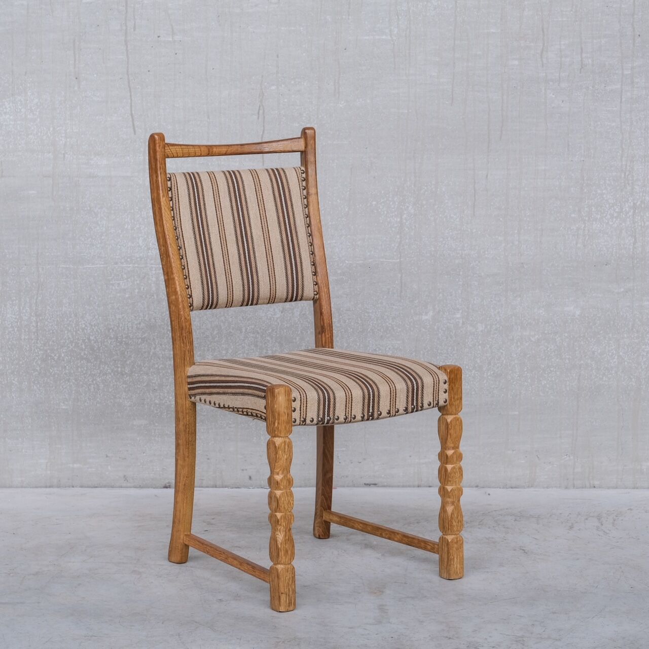 Set of six mid-century oak upholstered danish dining chairs