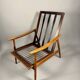 Fauteuil scandinave – revêtement vert, bois de hêtre, vintage