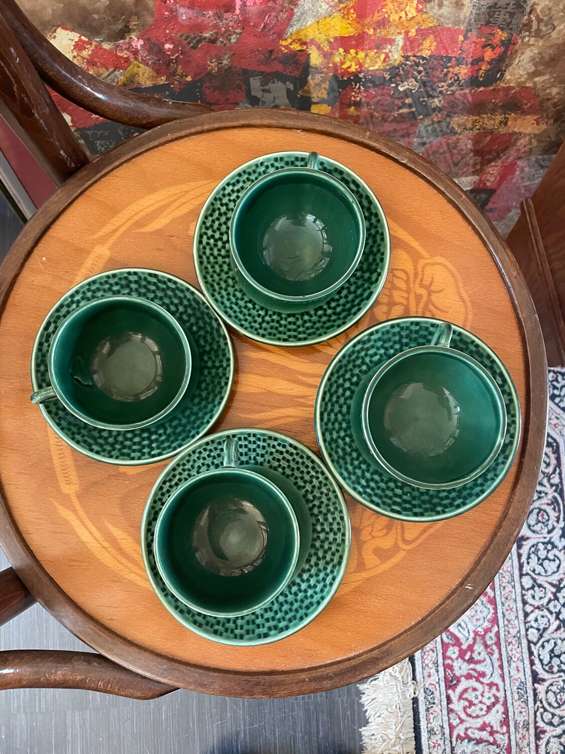 Lot 4 tasses et assiettes à café vertes céramique