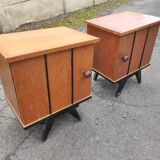 Pair of wooden bedside tables feet vintage compass