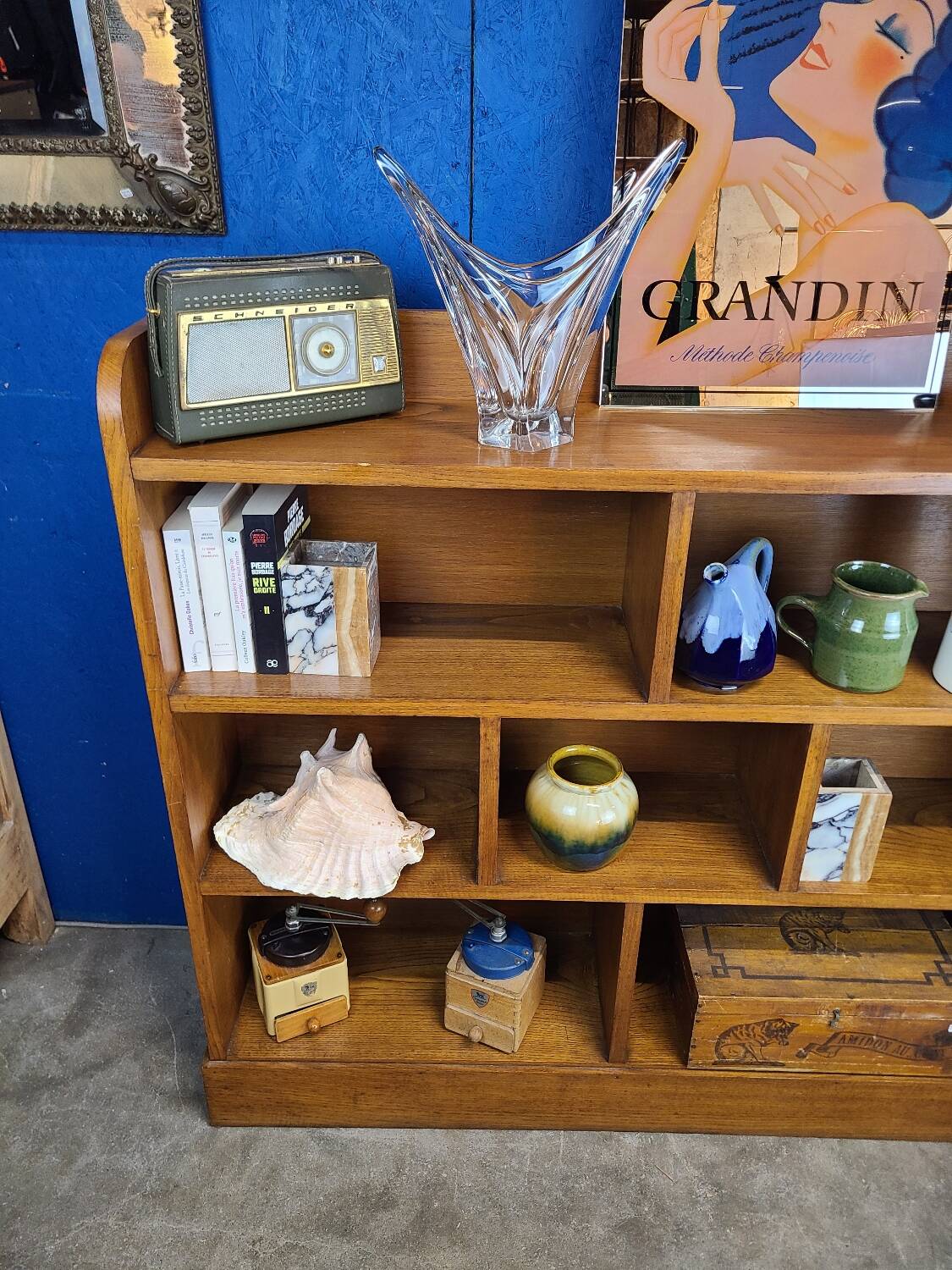 Large shelf, vintage solid oak bookcase from the 60s