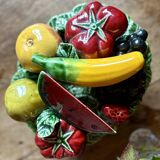 Vintage barbotine dish with fruit decorations