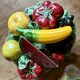 Vintage barbotine dish with fruit decorations