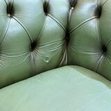 Chesterfield sofa in green leather 3 places from the 80s