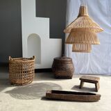 Rattan pendant lamp or light in the shape of an Asian lantern