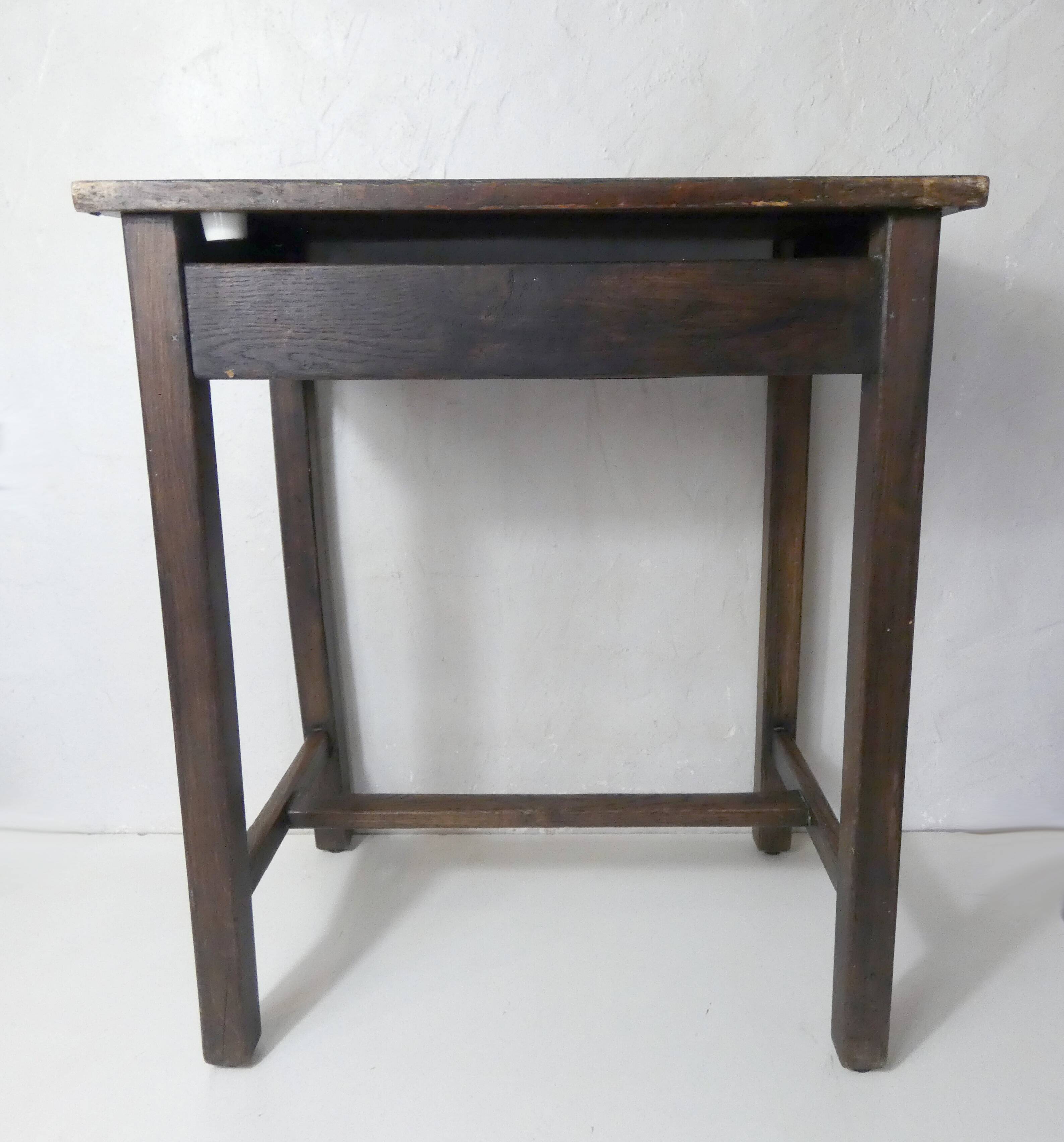 Old children's desk + vintage porcelain inkwell