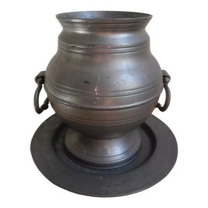Ancien pot étain coupelle fleur
