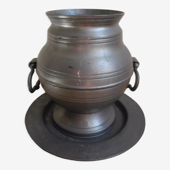 Old pewter pot with fleur-de-lis cup