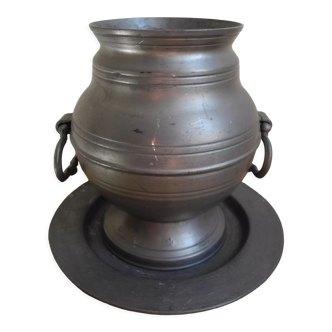 Old pewter pot with fleur-de-lis cup