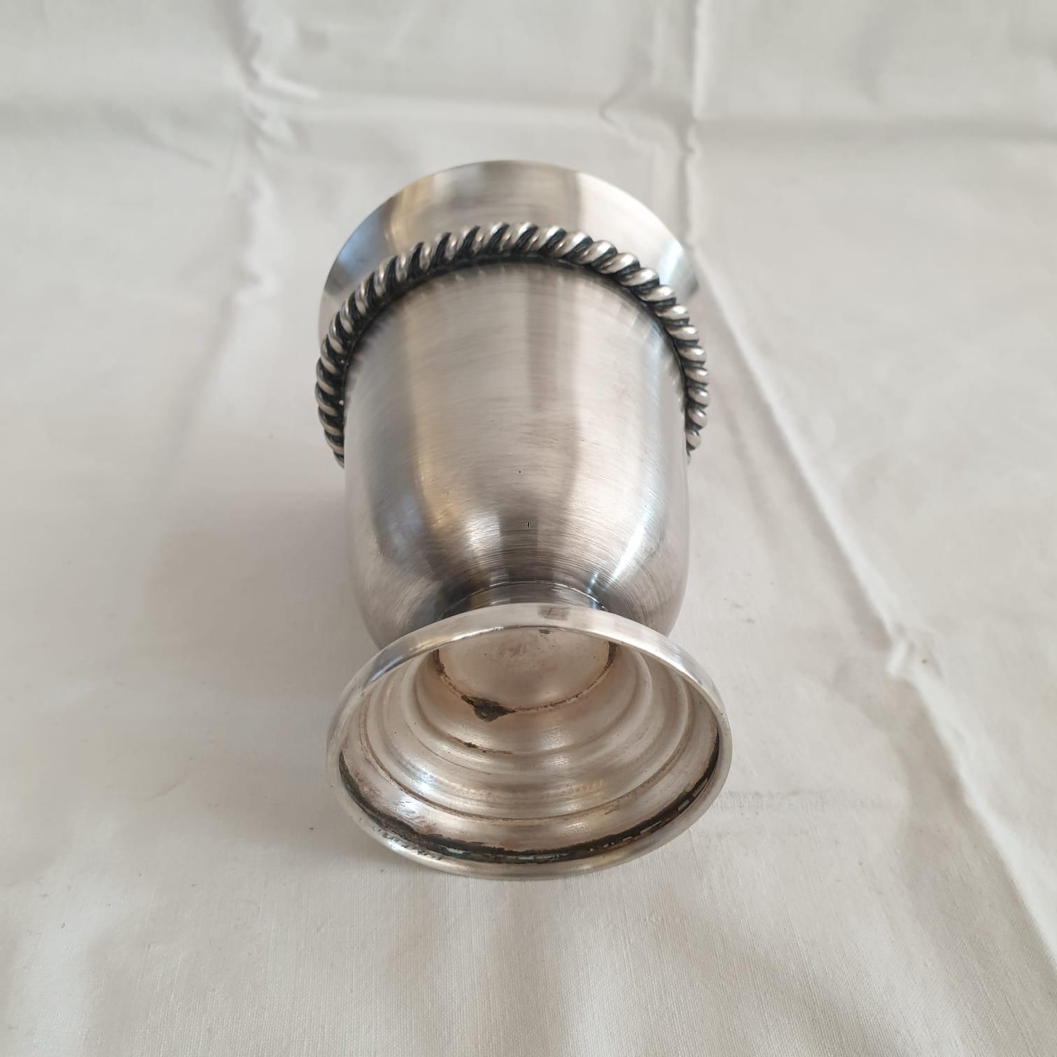 Pair of silver metal timpani