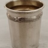 Liquor service crystal carafe glasses silver metal