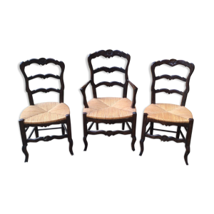 fauteuil et 2 chaises - rustique