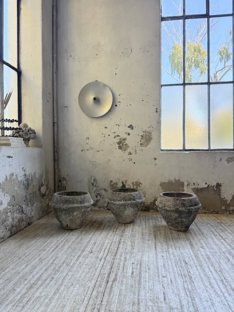 Trio of stone and cement planters, early 1900s