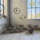 Trio of stone and cement planters, early 1900s