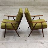 Paire de fauteuils boomerang velours vert par Antonin Suman pour Ton Bystrice " Thonet "