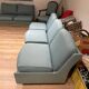 Banquette sofa circa 1970 blue fabric/yellow polka dots